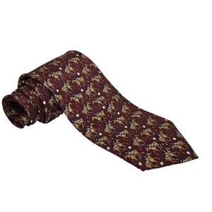 Ben Silver Tie Mens Classic Burgundy Polo Horse Silk Hand Made Necktie Patterned